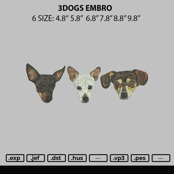3dogs Embroidery File 6 sizes