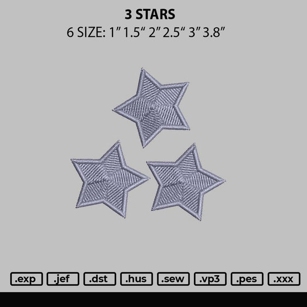 3 Stars Embroidery File 6 sizes