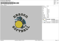 Dragon Softball Embroidery File 6 sizes