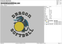 Dragon Softball Embroidery File 6 sizes