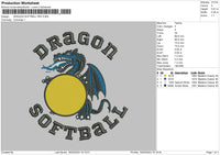 Dragon Softball Embroidery File 6 sizes