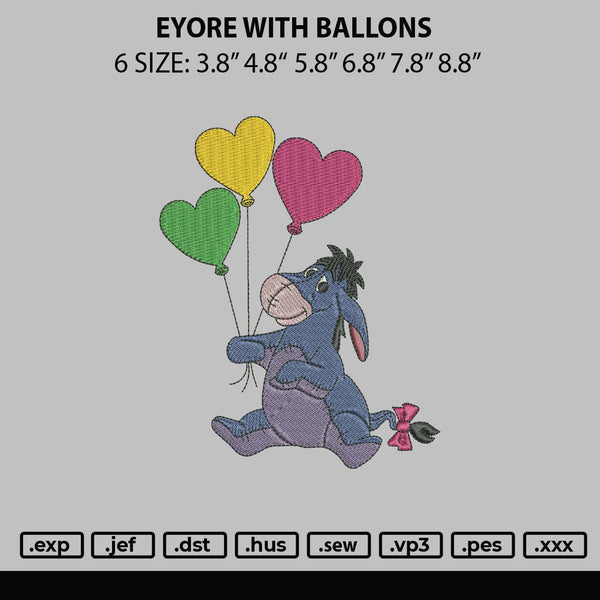 Eyore With Ballons Embroidery File 6 sizes