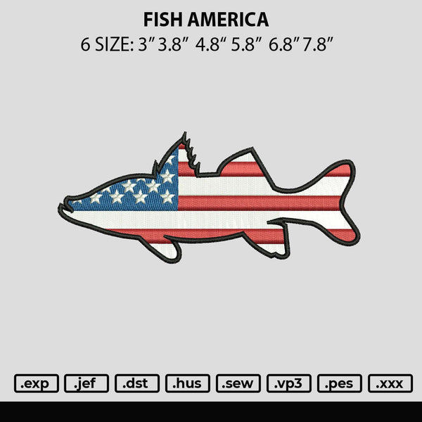 Fish America Embroidery File 6 sizes