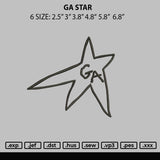 Ga Star Embroidery File 6 sizes