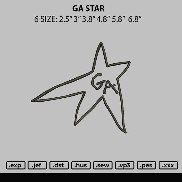 Ga Star Embroidery File 6 sizes