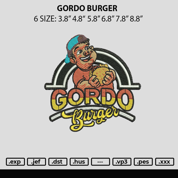 Gordo Burger Embroidery Fle 6 sizes