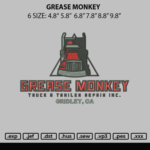 Greace Monkey Embroidery File 6 sizes