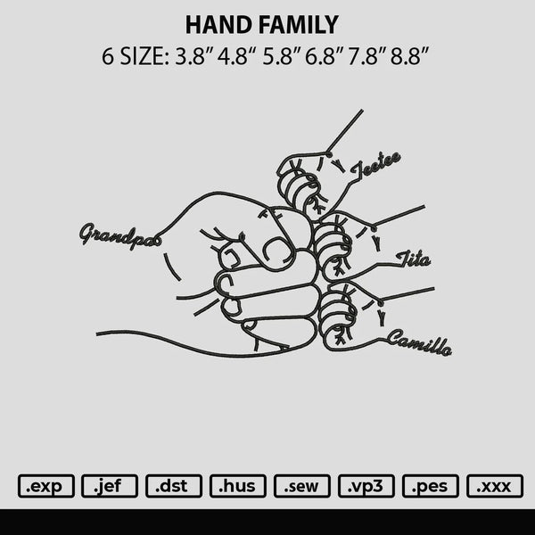 Hand Family Embroidery File 6 sizes