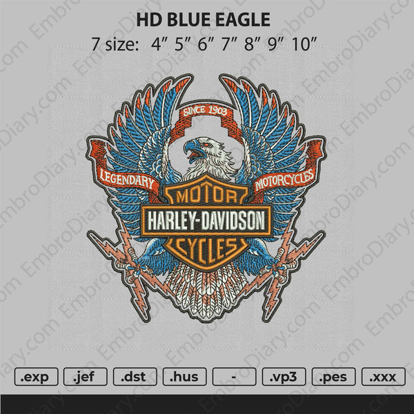 Harley Davidson Blue Eagle Embroidery