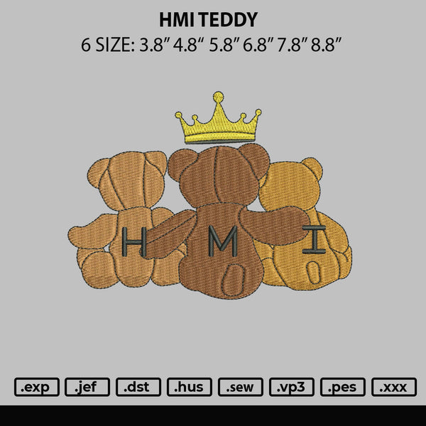 Hmi Teddy Embroidery File 6 sizes