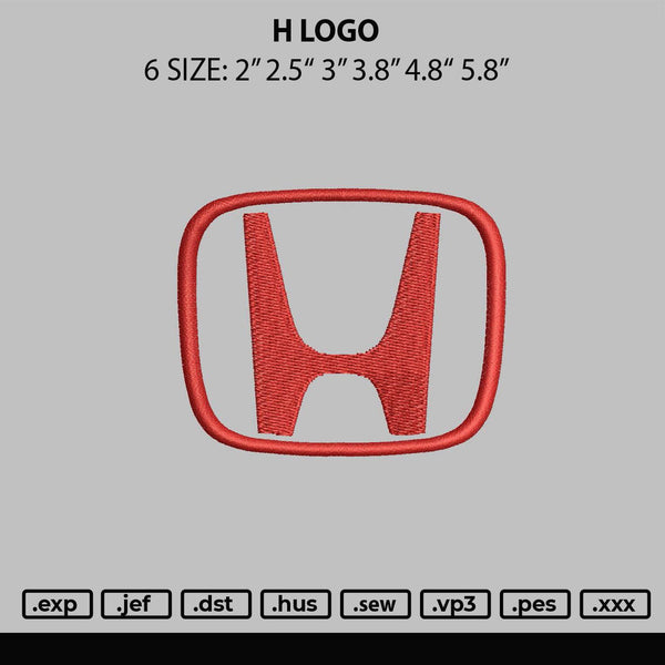 H Logo Embroidery File 6 sizes