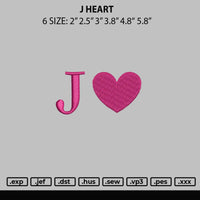 J Heart Embroidery File 6 sizes