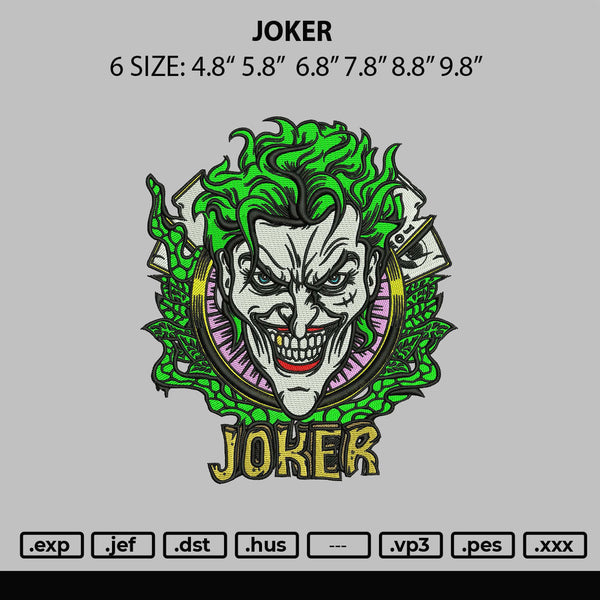 Joker Embroidery File 6 sizes