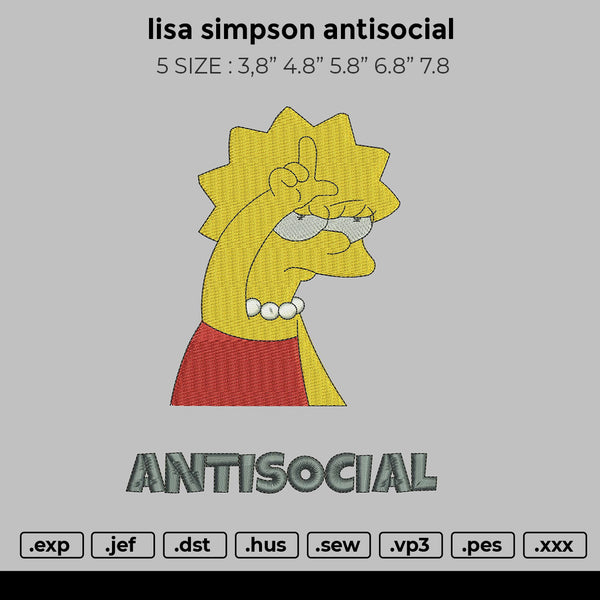 lisa simpson antisocial Embroidery