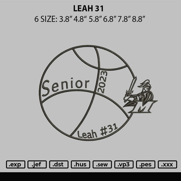 Leah 31 Embroidery File 6 sizes