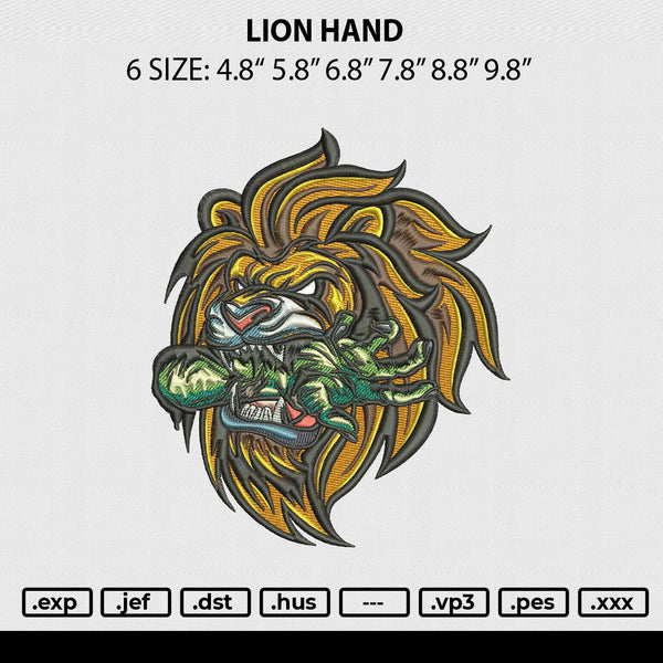 Lion Hand Embroidery File 6 sizes