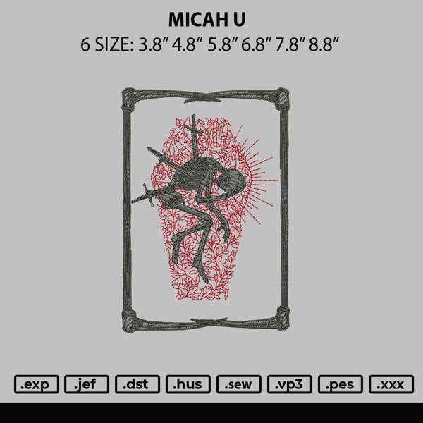 Micah U Embroidery File 6 sizes