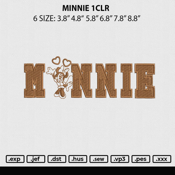 Minnie 1Clr Embroidery file 6 sizes