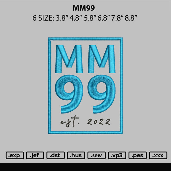Mm99 Embroidery File 6 sizes