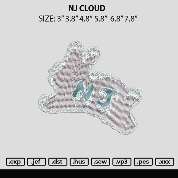 Nj Cloud Embroidery File 6 sizes