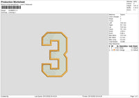 Number 3 Embroidery File 6 sizes