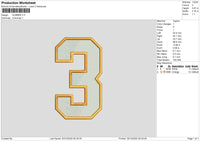 Number 3 Embroidery File 6 sizes