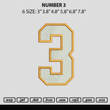 Number 3 Embroidery File 6 sizes