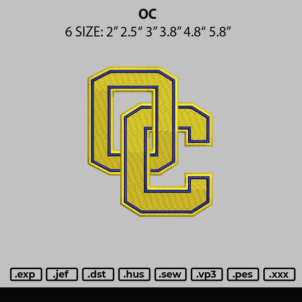 Oc Embroidery File 6 sizes
