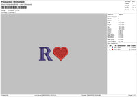 R Heart Embroidery File 6 sizes
