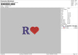 R Heart Embroidery File 6 sizes