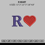 R Heart Embroidery File 6 sizes