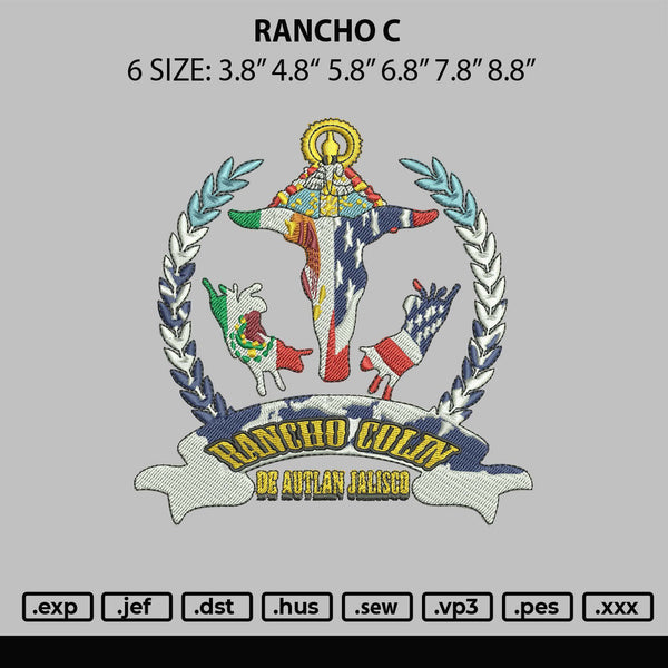 Rancho C Embroidery File 6 sizes