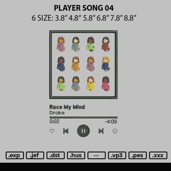 Player Song 04 Embroidery File 6 sizes