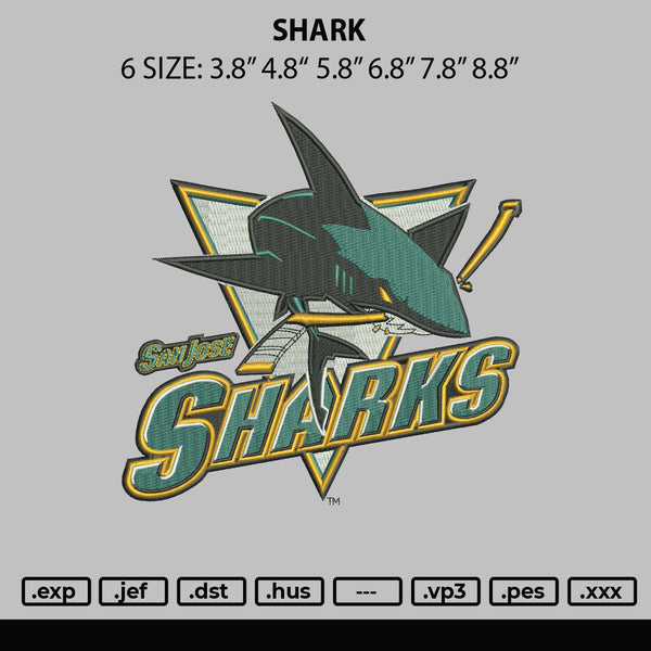 Shark Embroidery File 6 sizes