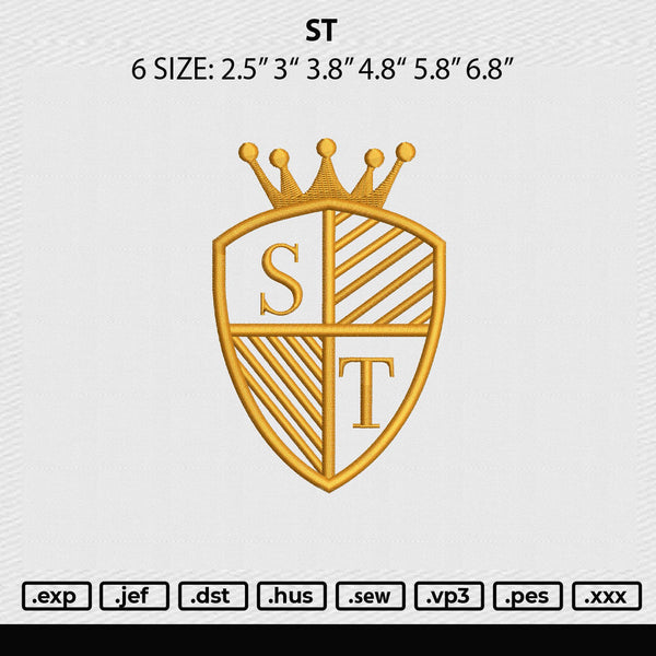 St Embroidery File 6 sizes