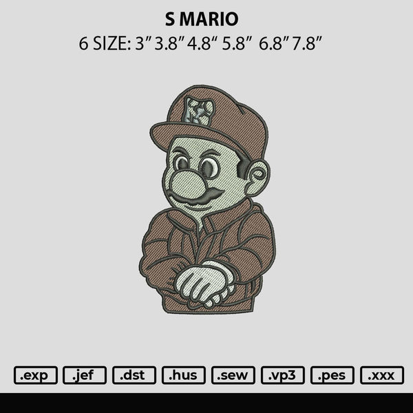 S Mario Embroidery File 6 sizes