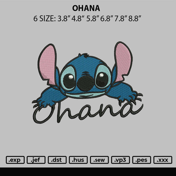 Ohana Embroidery File 6 sizes
