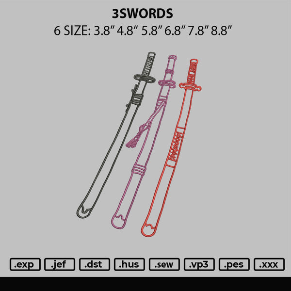 3 Swords Embroidery File 6 sizes