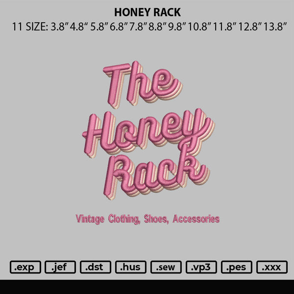 Honey Rack Embroidery File 6 sizes