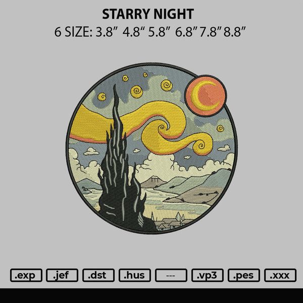Starry Night Embroidery File 6 sizes
