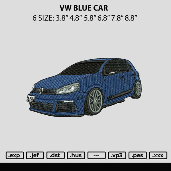 VW Blue Car Embroider File 6 sizes