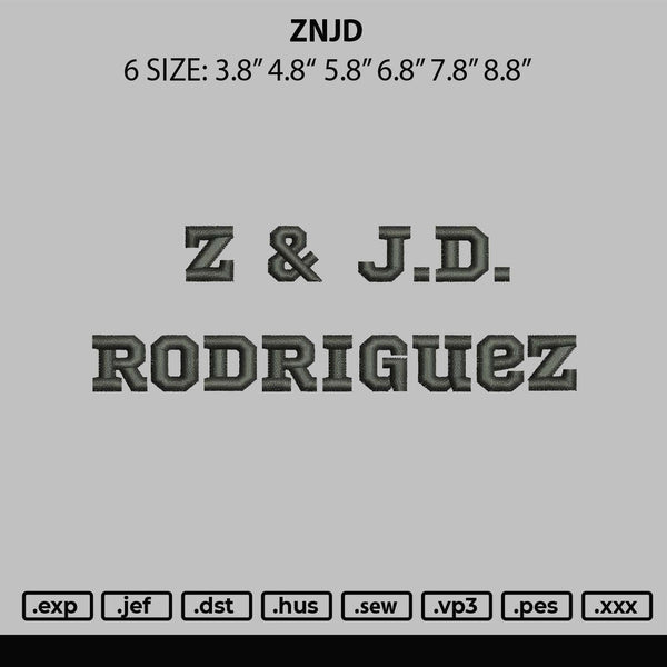 Znjd Embroidery File 6 sizes
