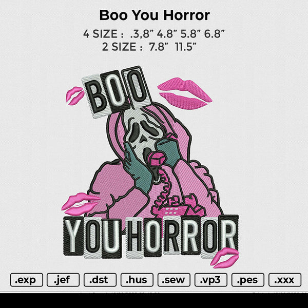 Boo You Horror Embroidery