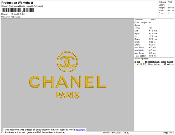Chanel Logo Embroidery Design  Chanel Brand Machine Embroidery File