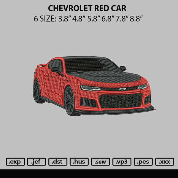 Chevrolet Red Car Embroidery File 6 sizes