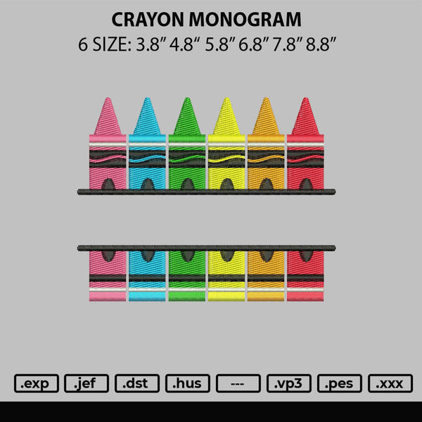 Crayon Monogram Embroidery File 6 sizes