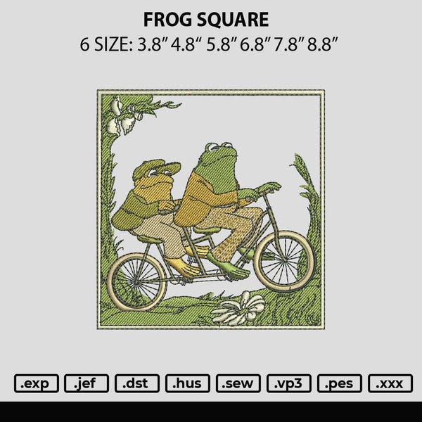 Frog Square Embroidery File 6 sizes