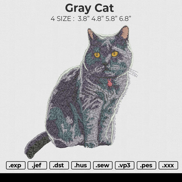Gray Cat  Embroidery