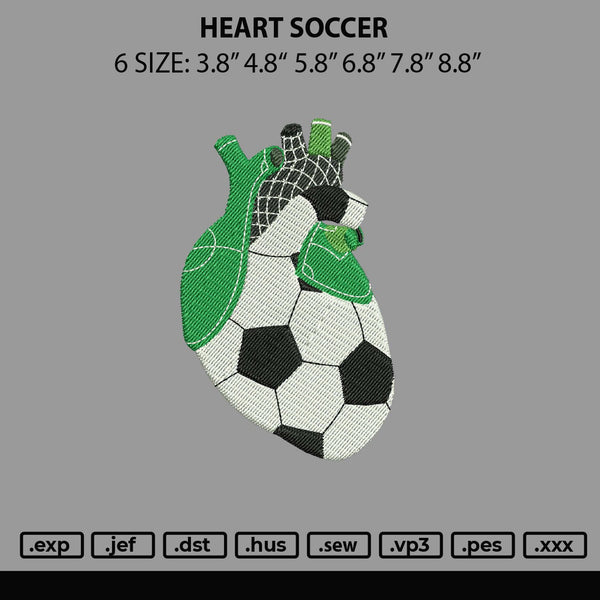 Heart Soccer Embroidery File 6 sizes