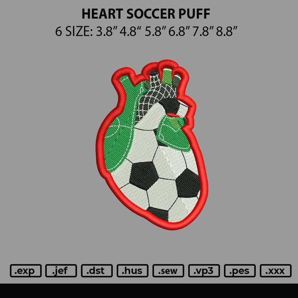 Heart Soccer Puff Embroidery File 6 sizes